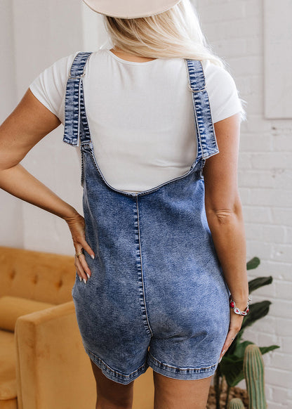 Blue Patchwork Pockets Denim Jumpsuits Sleeveless