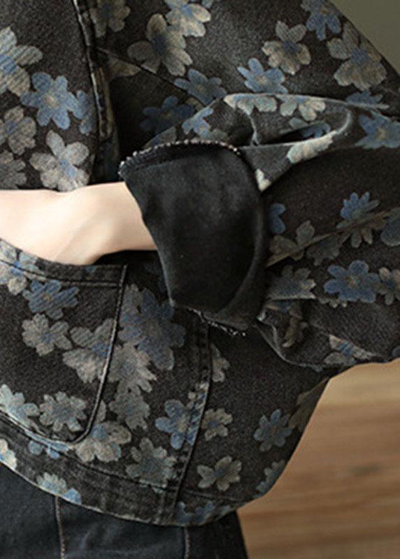 Handmade Black Pockets Denim Long Sleeve Short Coats