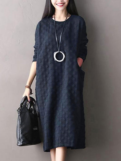 Polka Dot Stretch Cotton Long Sleeve Dress