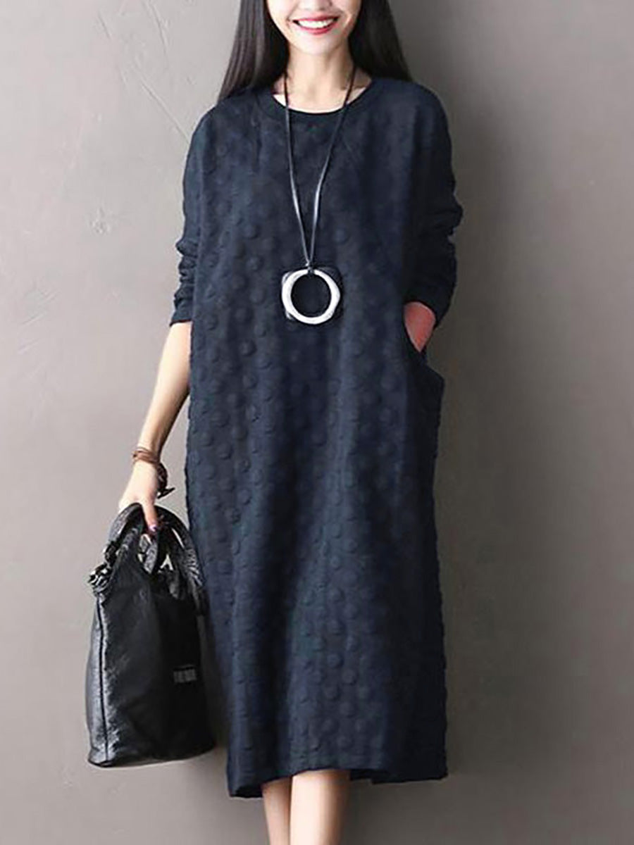 Polka Dot Stretch Cotton Long Sleeve Dress