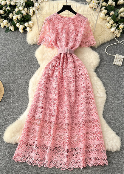 Pink Tie Waist Lace Party Dress Summer