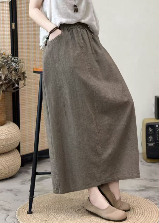 Khaki Oversized Cotton a Line Skirt Summer