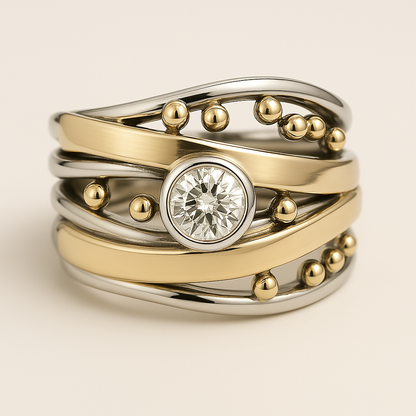 Gold Inlaid Zirconia Ring