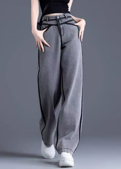 Grey Pockets High Waist Warm Fleece Pants Spring