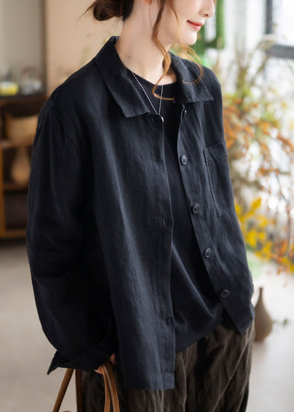 Unique Red Peter Pan Collar Button Linen Shirts Long Sleeve