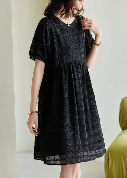 Black Tasseled Plaid Chiffon Dress Summer