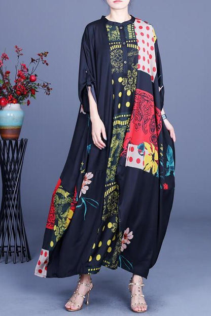 Stitching O Neck Pocket Maxi Dress