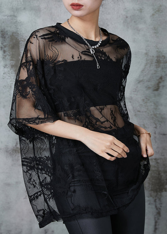 Diy Black Embroidered Tulle Shirt Top Summer