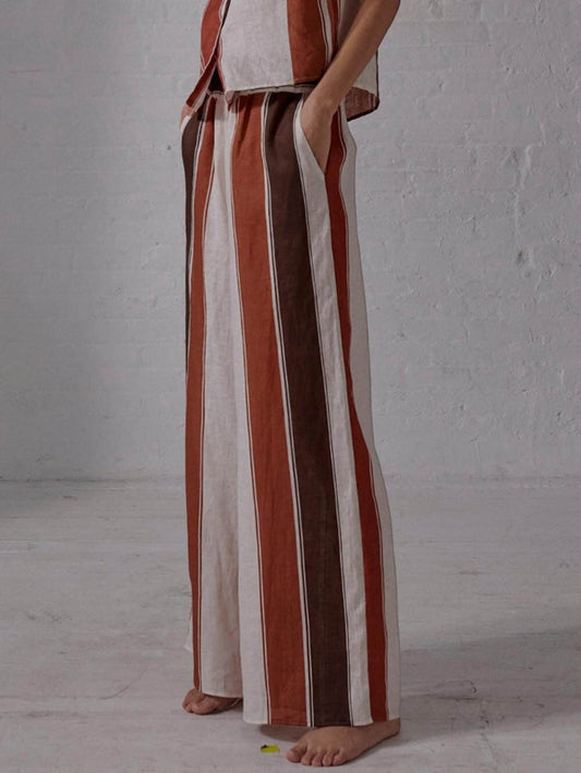 Striped Print Loose Wide Pocket Wide-leg Pants