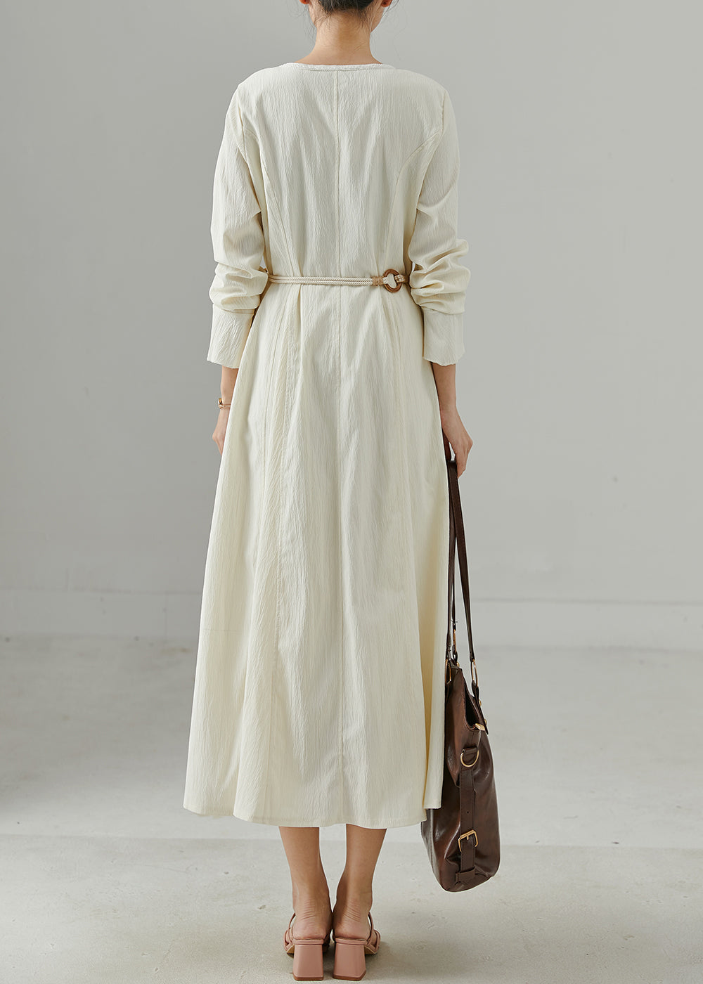 White Tie Waist Exra Large Hem Cotton Dresses Spring