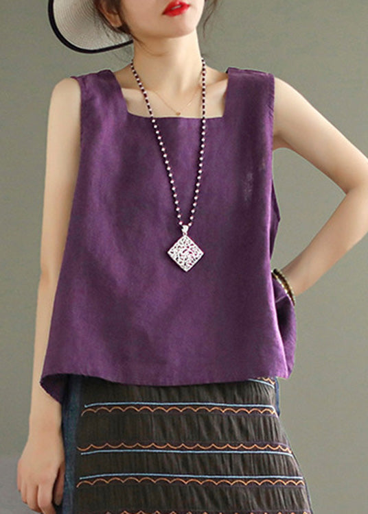 Purple Cozy Linen Vest Sleeveless
