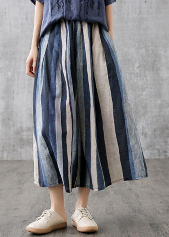 Black Texture Retro Striped a Line Summer Skirts Linen