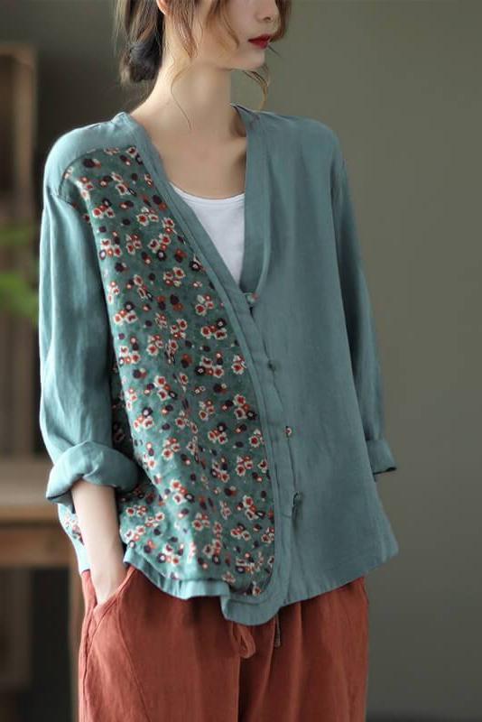 100% Linen Summer Spring Stitching Shirt