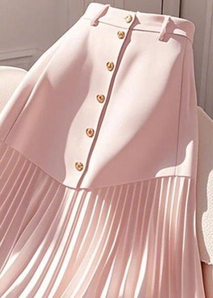 Pink Wrinkled High Waist Cotton Skirts Summer
