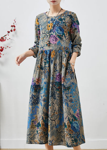 Peacock Blue Cinched Print Cotton Dress Spring