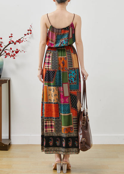 Colorblock Cinched Print Cotton Spaghetti Strap Dress Dress Summer