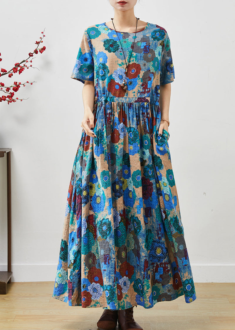 Blue Cinched Exra Large Hem Cotton Dress Summer
