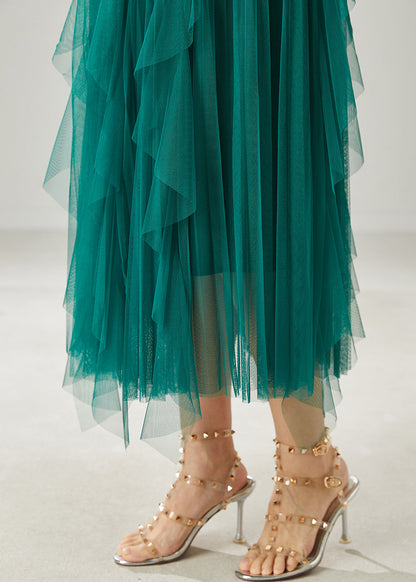 Peacock Green Ruffled Tulle Holiday Skirts Summer