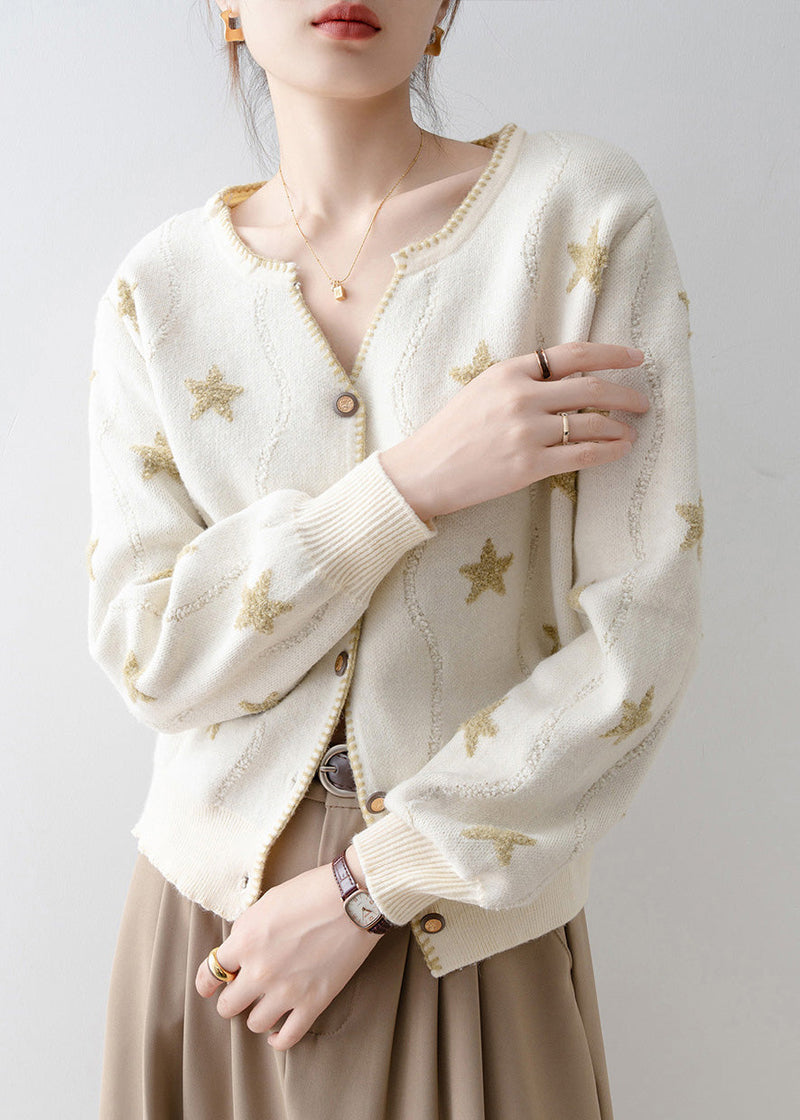 Apricot V Neck Button Pentagram Knit Cardigans Spring
