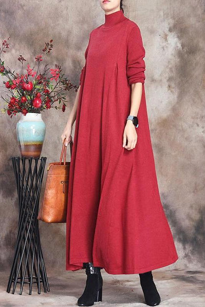 Pure Color Knitted High Neckline Dress