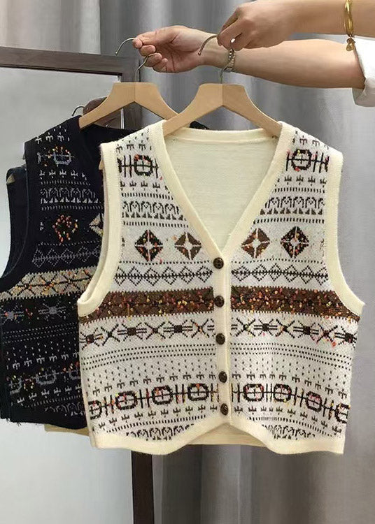Apricot V Neck Button Knit Vest Tops Sleeveless
