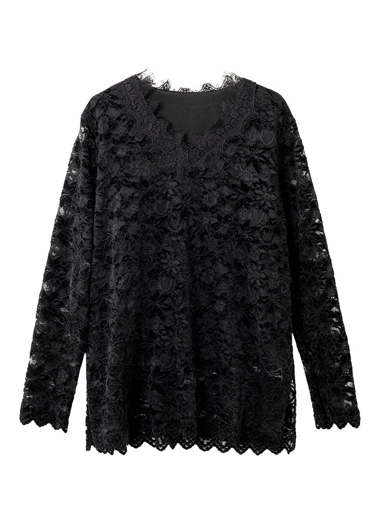 Unique White V Neck Lace Warm Fleece Blouse Tops Spring