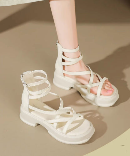 New Beige High Top Strap Roman Sandals Peep Toe