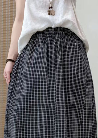 Boutique Black Oversized Plaid Cotton Skirts Summer