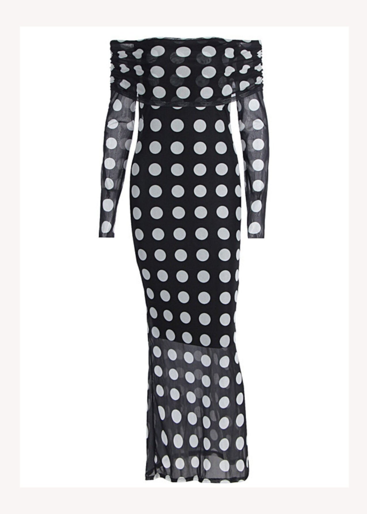 Black Cold Shoulder Dot Print Slim Tulle Dresses Spring