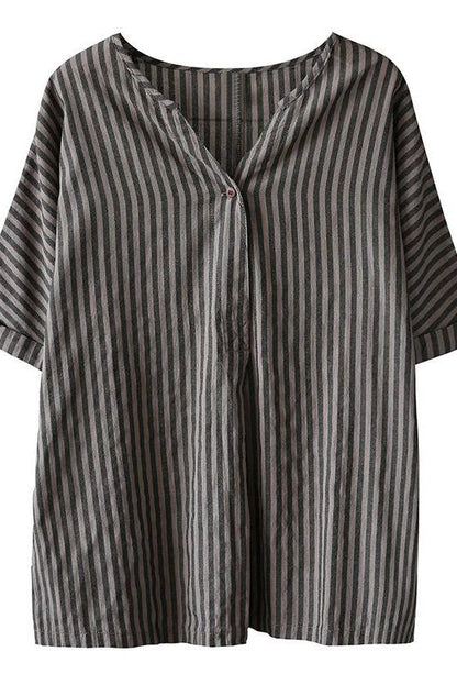Limited Stock- Single Button Stripe Summer T-shirt