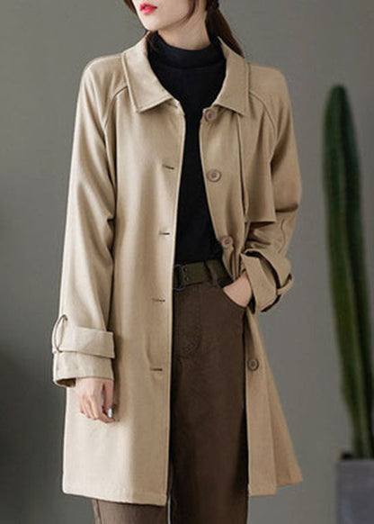 Khaki Button Peter Pan Collar Pockets Trench Coats Spring