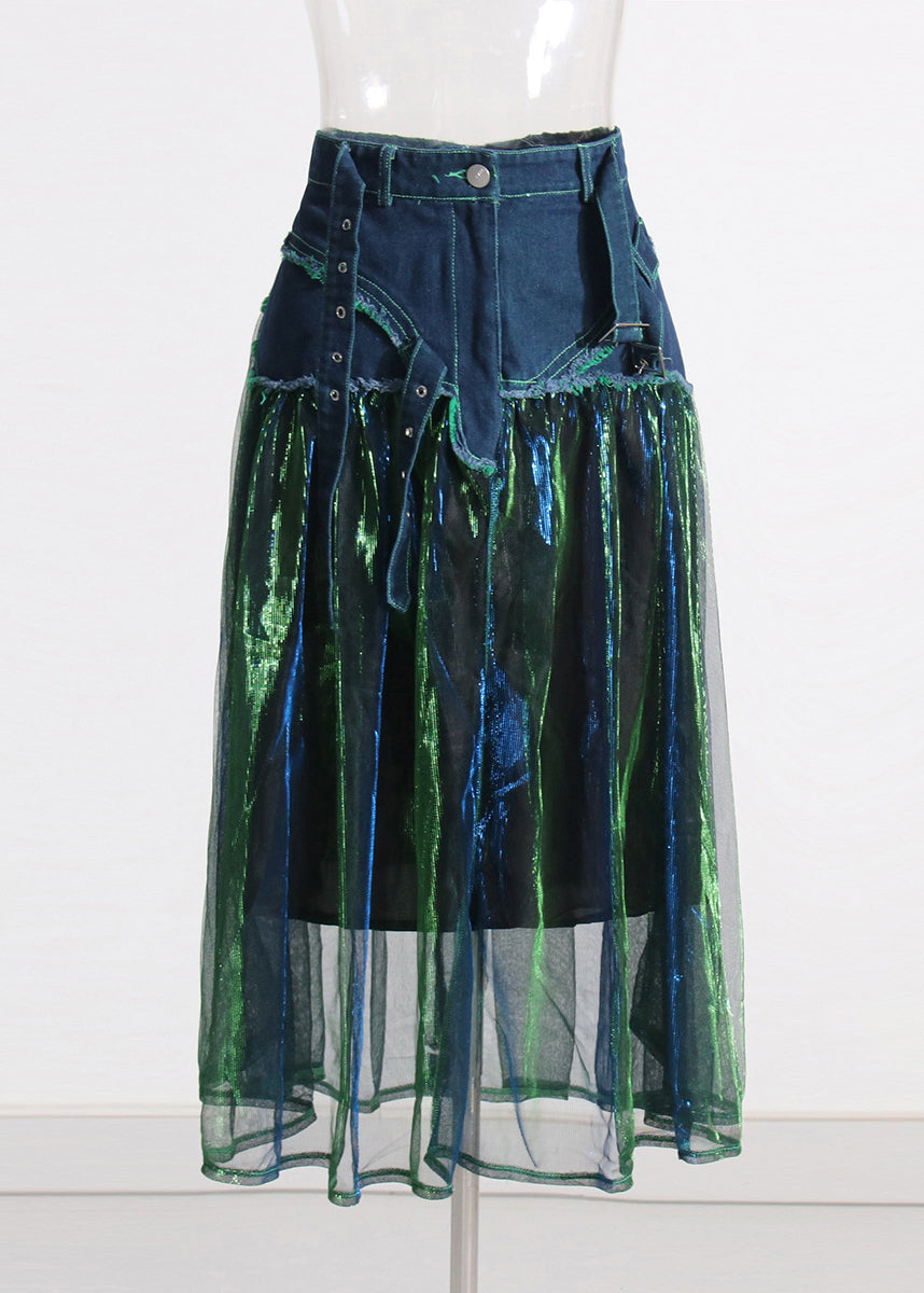 Original Design Tulle Patchwork Denim Skirts Summer