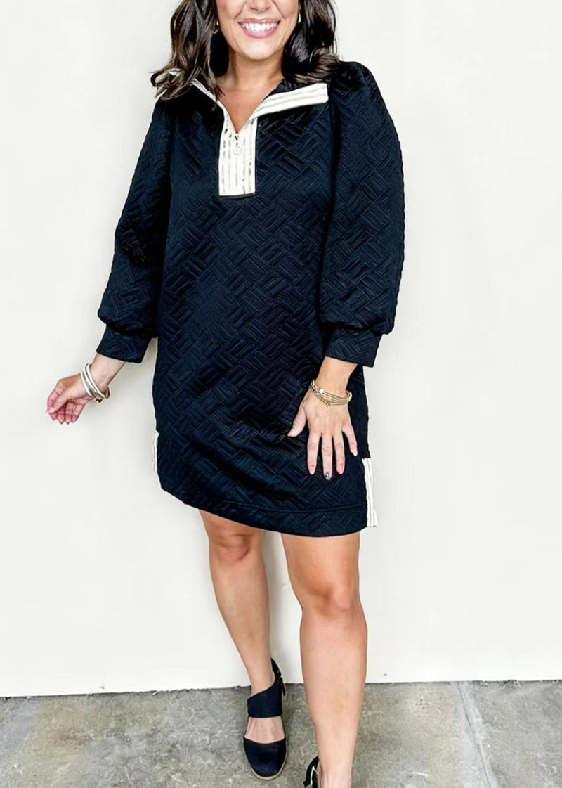 Black Peter Pan Collar Patchwork Cotton Dresses Fall