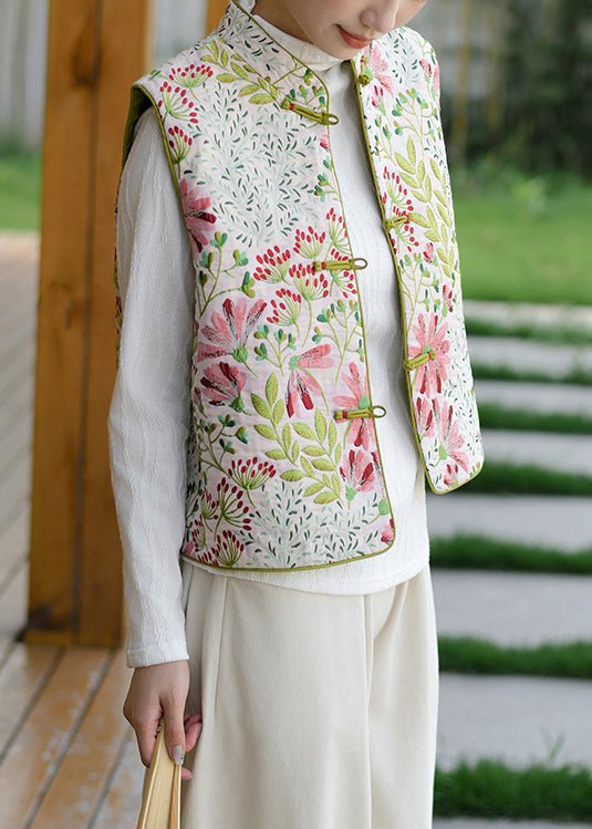 Chinese Style Jacquard Oriental Button Fine Cotton Filled Vest Sleeveless