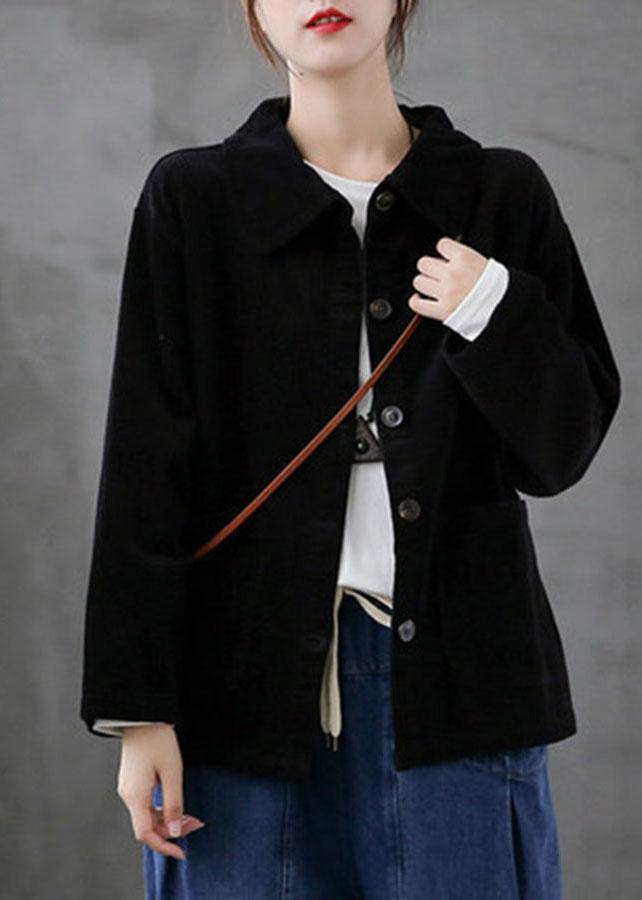 Blue Loose Pockets Shirt Top Long Sleeve Corduroy Coat