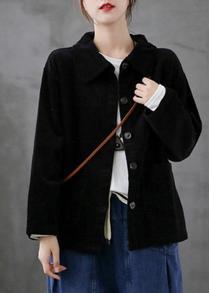 Red Loose Pockets Shirt Top Long Sleeve Corduroy Coat