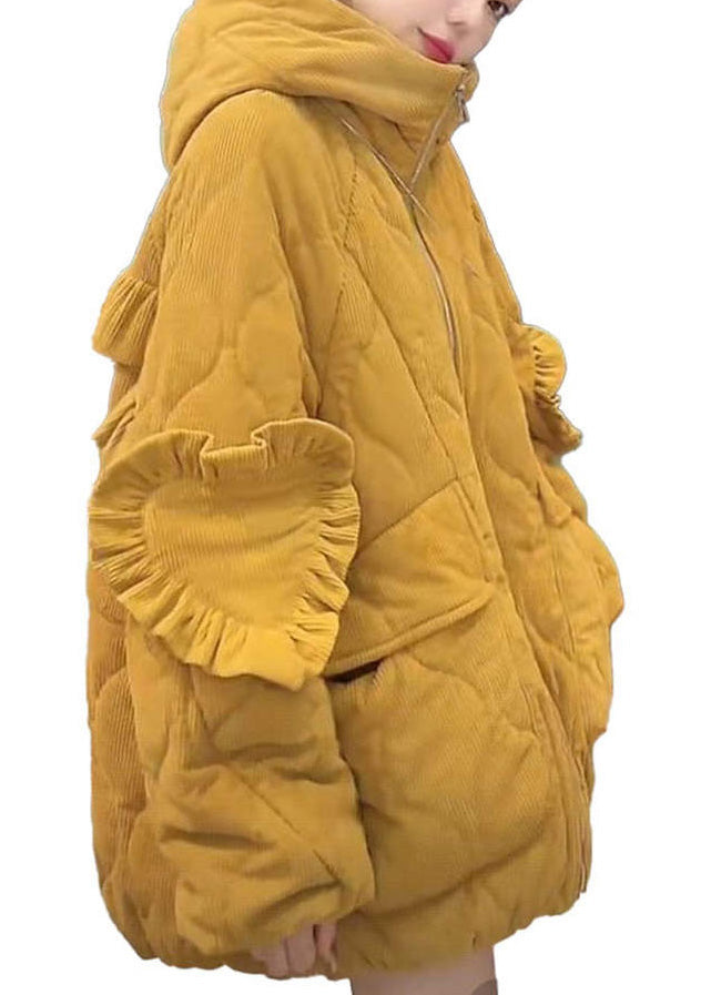 Yellow Ruffled Corduroy Fine Cotton Filled Jacket Winter