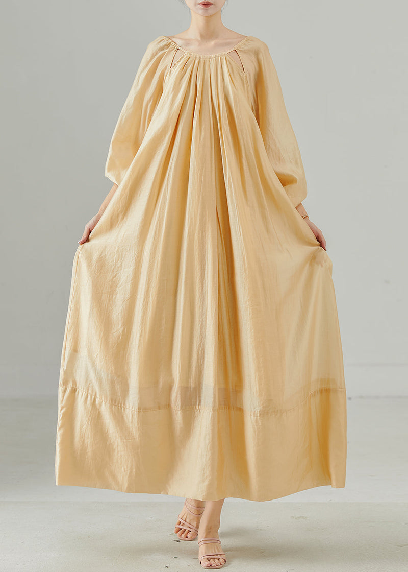 Khaki Oversized Hollow Out Linen Dress Spring
