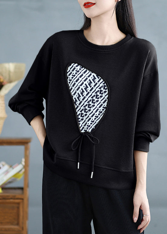 Black Tasseled Cotton Sweatshirts Top Spring