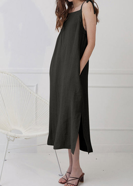 Handmade Linen Lace Up Spaghetti Strap Dress Sleeveless