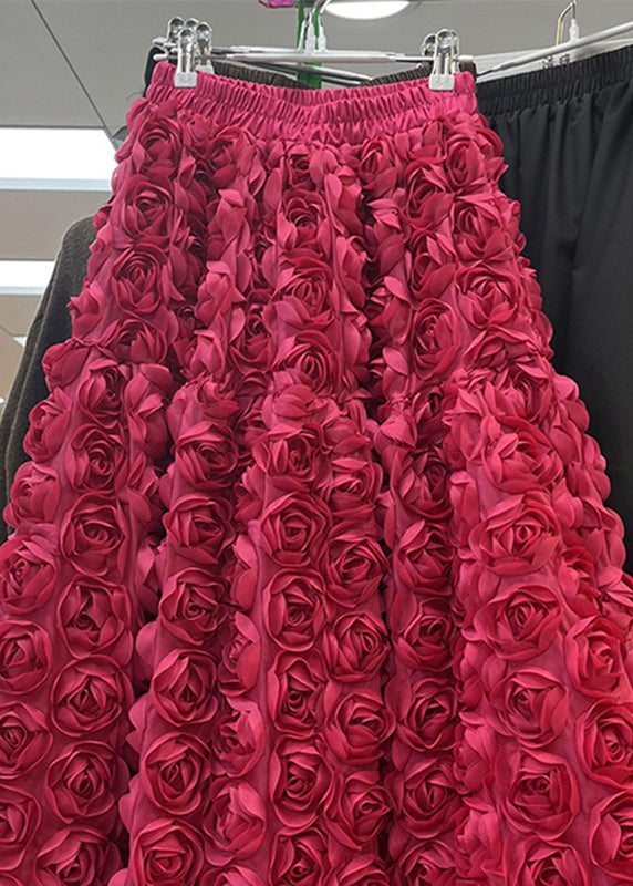 Loose Rose Elastic Waist Tulle Maxi Skirts Spring