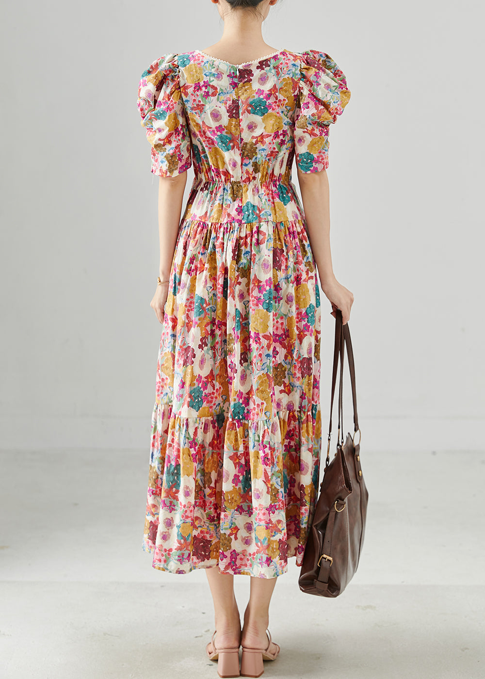Puff Sleeve Print Cotton Maxi Dresses Summer