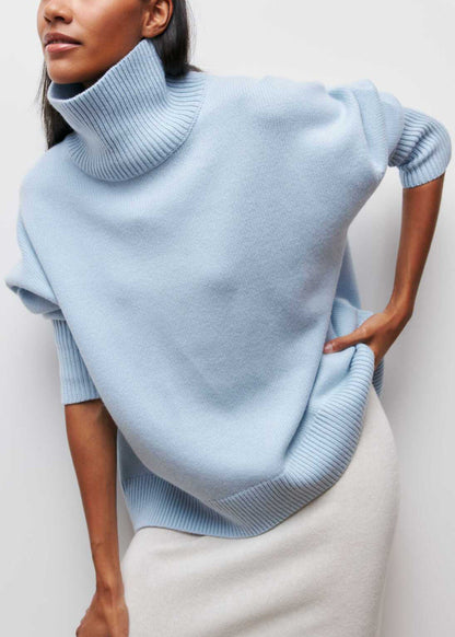 French Light Blue Hign Neck Knit Sweaters Spring