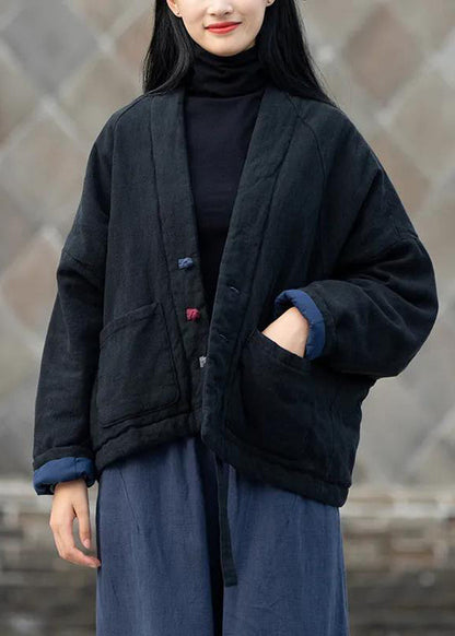 Yellow V Neck Pockets Fine Cotton Filled Coats Winter