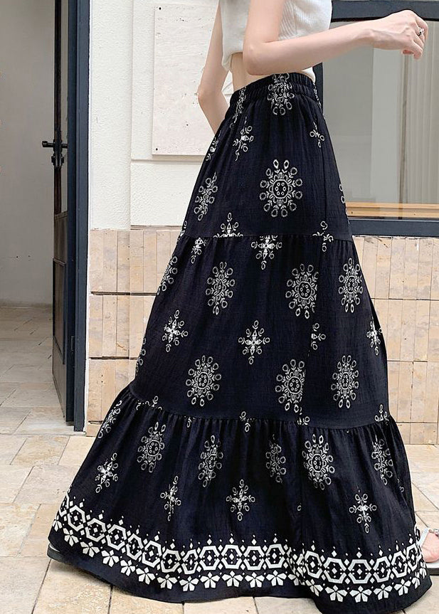 New Black Print a Line Skirts Summer