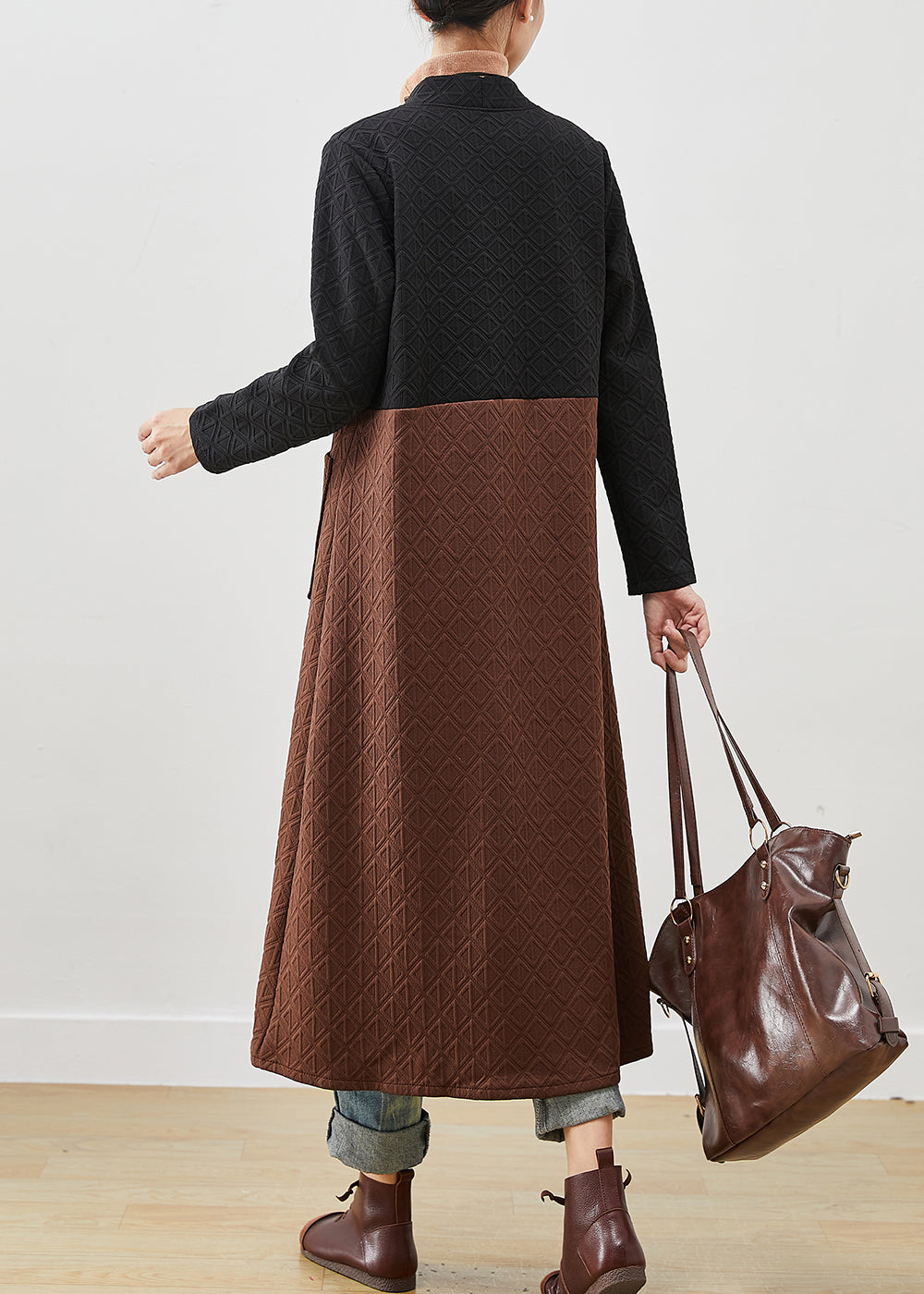 Colorblock Tasseled Patchwork Cotton Long Cardigans Winter