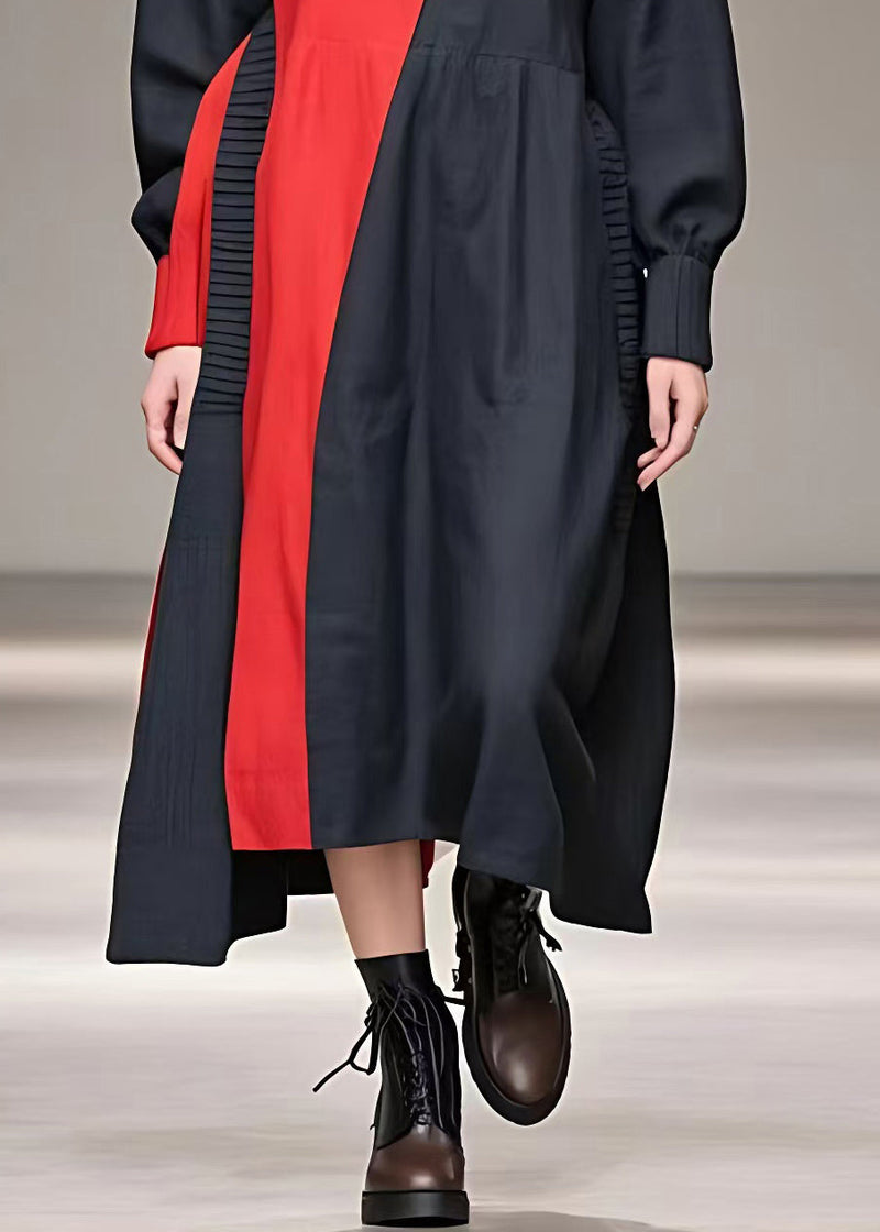 Fine Black Turtleneck Patchwork Party Long Dress Long Sleeve