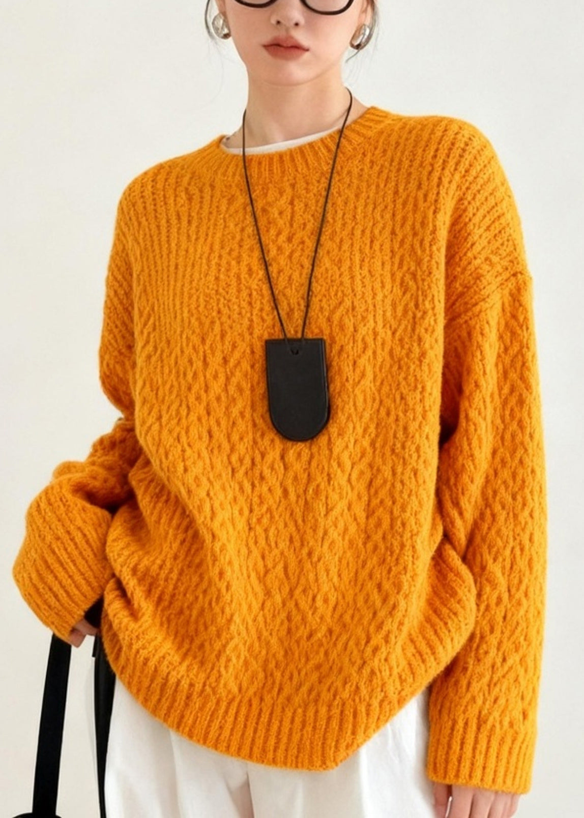 Orange Oversized Warm Knit Sweater Tops Winter