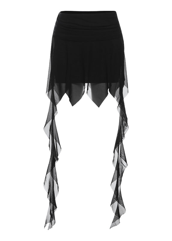 French Tulle Patchwork Ribbon High Waisted Asymmetrical Skirts