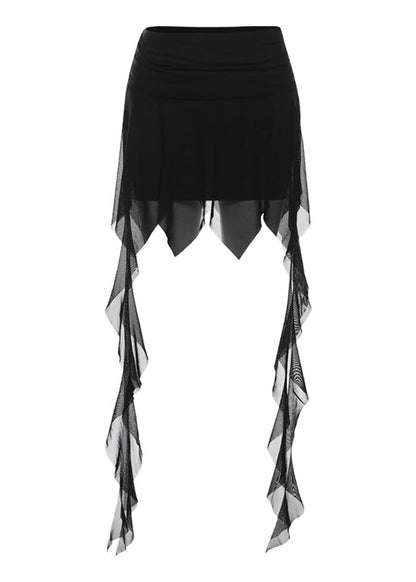 French Tulle Patchwork Ribbon High Waisted Asymmetrical Skirts